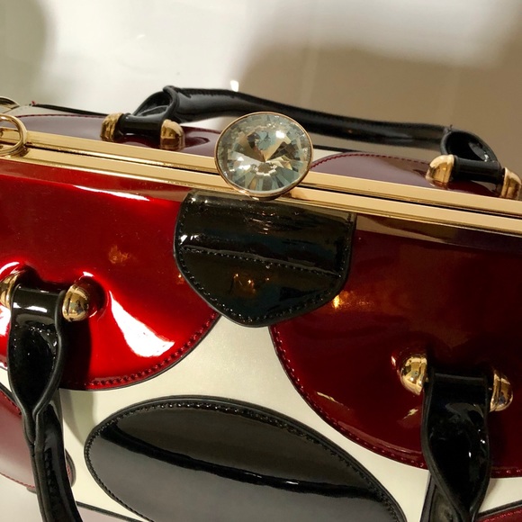 Patten Leather Burgundy Black & White Bag - Picture 3 of 8